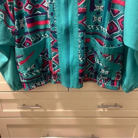 Vintage Geometric Windbreaker Spring Jacket Coat with Removable Shoulder Pads XL - Picture 11 of 16